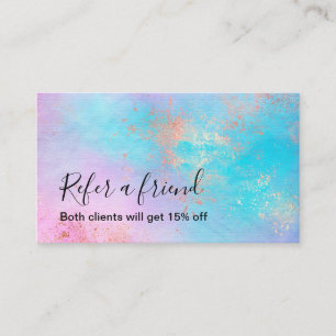 Elegant modern rose gold watercolor makeup artist referral card