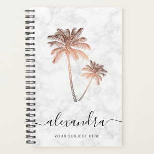 Elegant modern rose gold & white marble palms planner