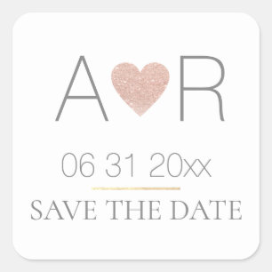 elegant modern rose love heart monogrammed wedding square sticker