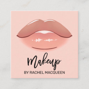 Elegant Modern Rose Pink Lips Makeup Artist Square Square Business Card