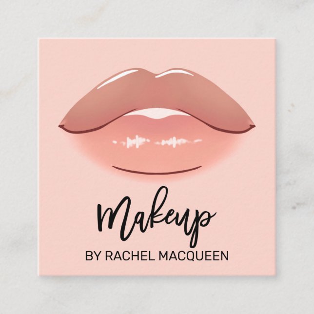 Elegant Modern Rose Pink Lips Makeup Artist Square Square Business Card (Front)