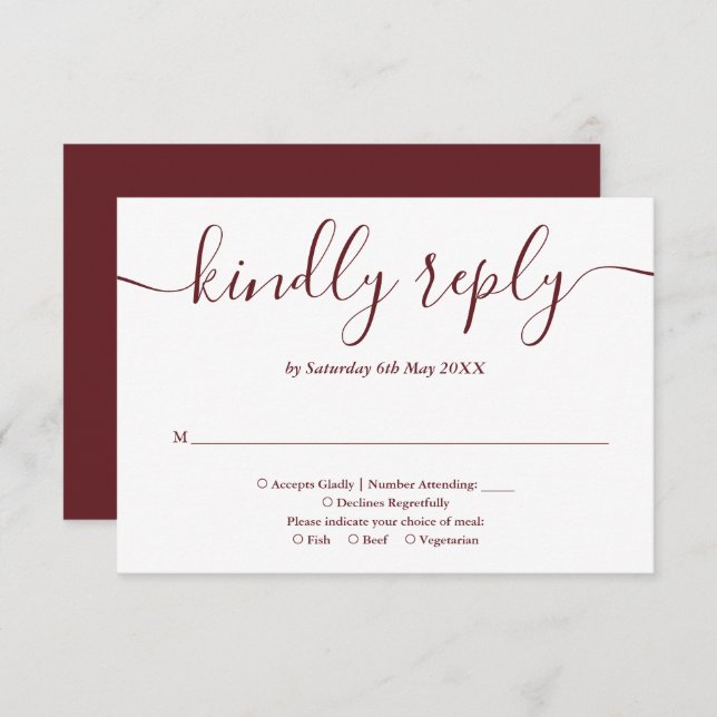 Elegant Modern Rosewood Pink Script RSVP Card (Front/Back)