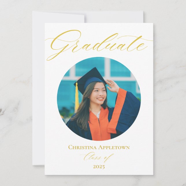 Elegant Modern Round Photo Graduation Invitation (Front)