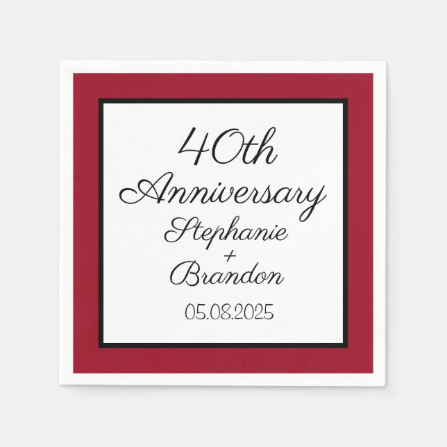 Elegant Modern Ruby 40th Wedding Anniversary  Napkin (Front)