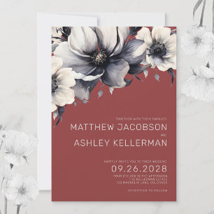 Elegant Modern Rustic Red Floral Wedding Invitation