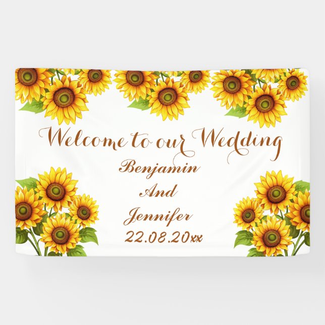Elegant Modern Rustic Sunflower Wedding  Banner (Horizontal)