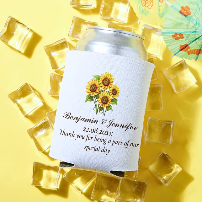 Elegant Modern Rustic Sunflower Wedding Favours  Can Cooler (Creator Uploaded)