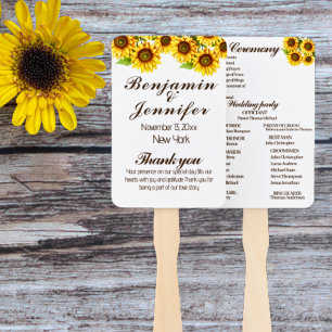 Elegant Modern Rustic Sunflower Wedding program  Hand Fan