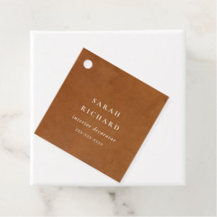 Elegant Modern Rustic Tan Leather Texture Business Favour Tags