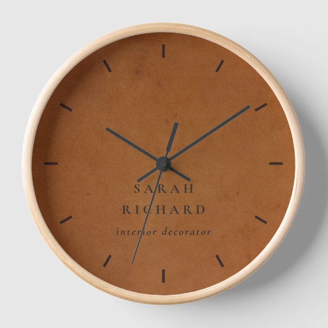 Elegant Modern Rustic Tan Leather Texture Custom Clock (Front)