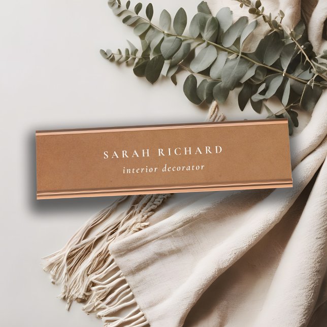 Elegant Modern Rustic Tan Leather Texture Custom Desk Name Plate (Creator Uploaded)