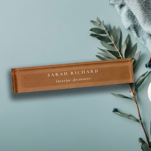 Elegant Modern Rustic Tan Leather Texture Custom Nameplate
