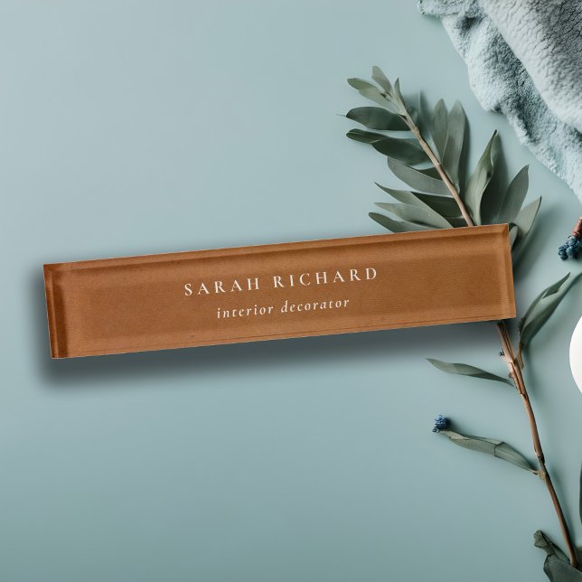 Elegant Modern Rustic Tan Leather Texture Custom Nameplate (Creator Uploaded)