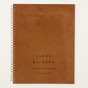 Elegant Modern Rustic Tan Leather Texture Custom Planner