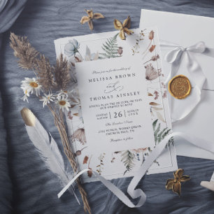 Elegant Modern Rustic Wildflower QR Code Wedding Invitation