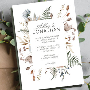 Elegant Modern Rustic Wildflower Wedding Invitation