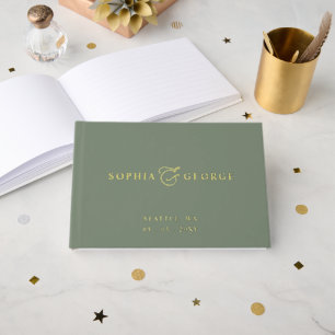 Elegant Modern Sage and Gold Wedding Guest Book