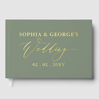 Elegant Modern Sage and Gold Wedding Guest Book