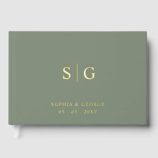 Elegant Modern Sage and Gold Wedding Guest Book