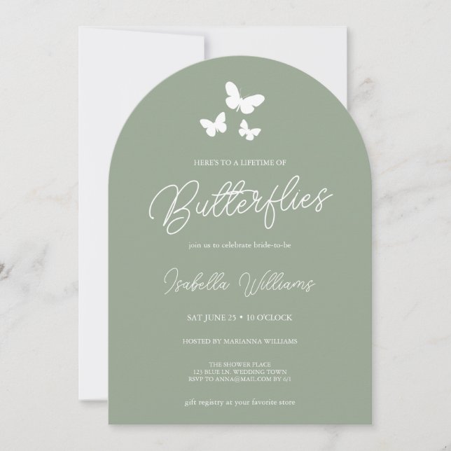 Elegant Modern Sage Green Butterfly Bridal Shower Invitation (Front)