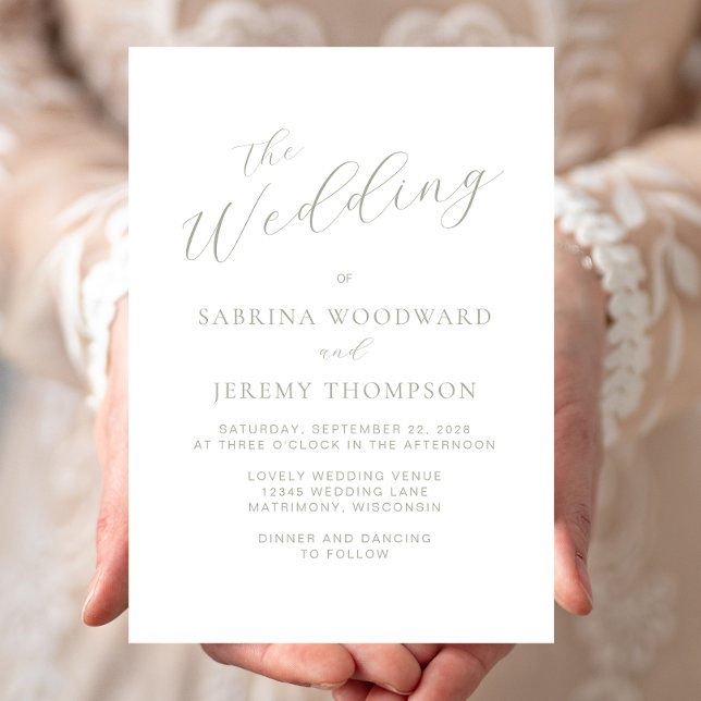 Elegant Modern Sage Green Calligraphy Wedding Invitation (Creator Uploaded)