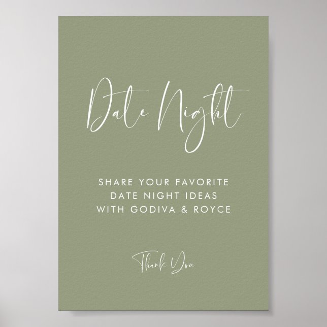 Elegant & Modern Sage Green Date night ideas sign (Front)