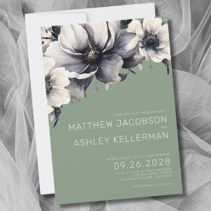 Elegant Modern Sage Green Floral Wedding Invitation