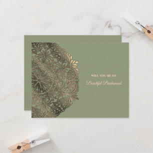 Elegant Modern Sage green gold bridesmaid proposal Invitation