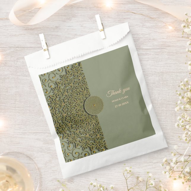 Elegant Modern Sage green & gold classic mandala F Favour Bags (Clipped)