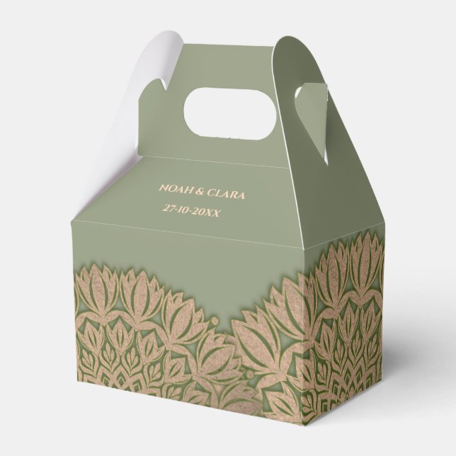 Elegant Modern Sage green & gold classic mandala Favour Box (Front Side)