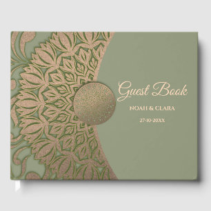 Elegant Modern Sage green & gold classic mandala Guest Book