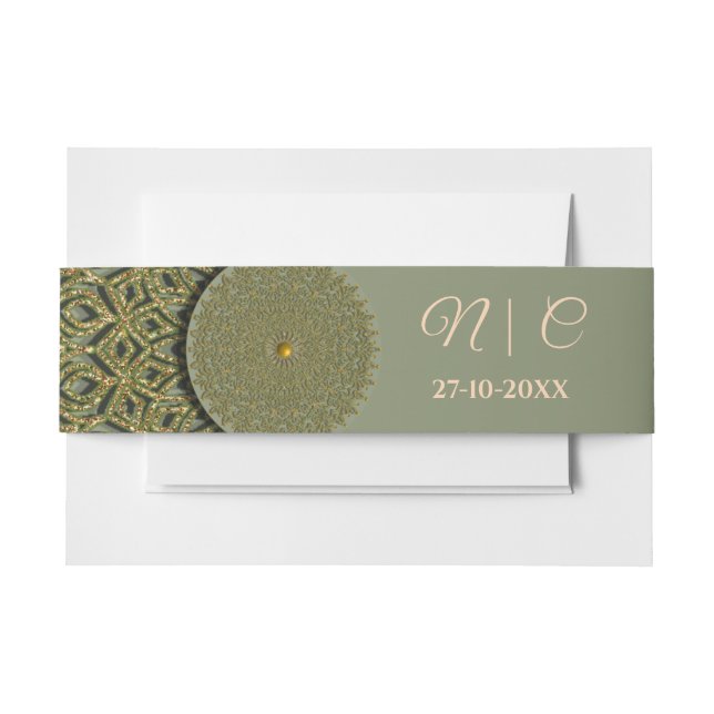 Elegant Modern Sage green & gold classic mandala I Invitation Belly Band (Front Example)