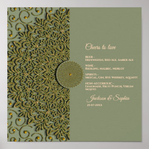 Elegant Modern Sage green & gold classic menu sign