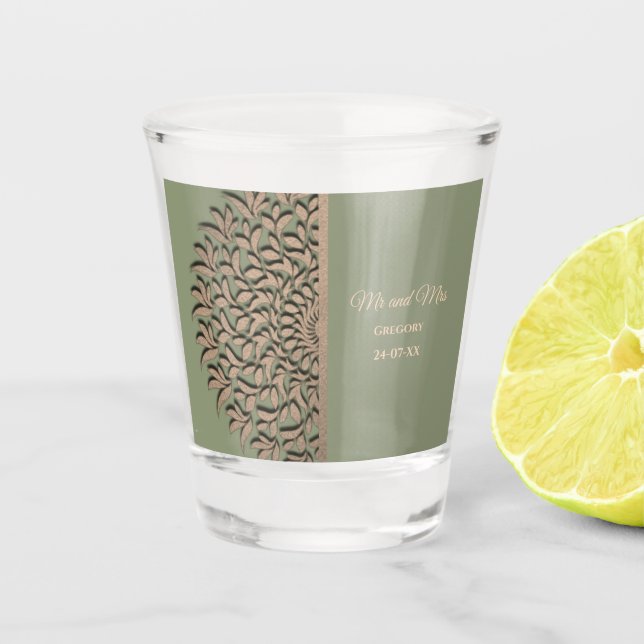 Elegant Modern Sage green gold mandala ethnic Shot Glass (Front)