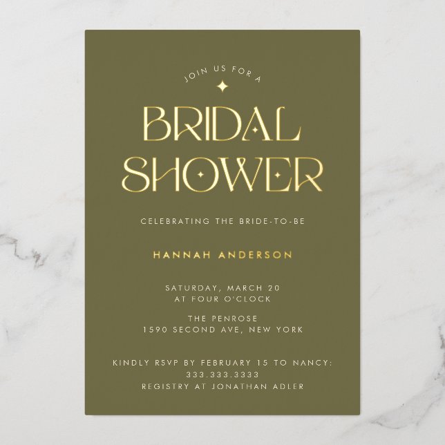 Elegant Modern Sage Green Gold Star Bridal Shower (Front)