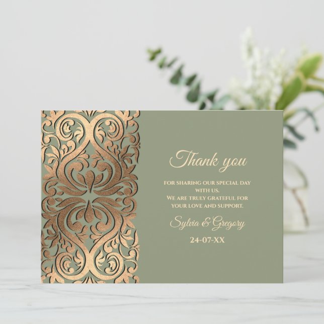 Elegant Modern Sage green & gold wedding Luxury Thank You Card (Standing Front)