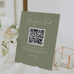Elegant & modern sage green Honeymoon fund QR code Pedestal Sign<br><div class="desc">A modern typography and a trendy sage green colour for your wedding stationery: choose this simple and elegant wedding suite. Fully customisable: you can change the background as well as the text colour as you like. Replace the QR code with your own to give your guests access to your digital...</div>