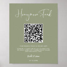 Elegant &amp; modern sage green Honeymoon fund QR code Poster
