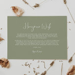 Elegant & modern sage green Honeymoon wish Enclosure Card<br><div class="desc">A modern typography and a trendy sage green colour for your wedding stationery: choose this simple and elegant wedding suite. Fully customisable: you can change the background as well as the text colour as you like.</div>