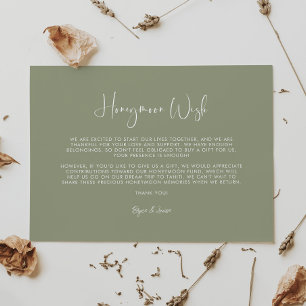 Elegant & modern sage green Honeymoon wish Enclosure Card