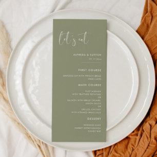 Elegant & modern Sage green Let's eat wedding Menu