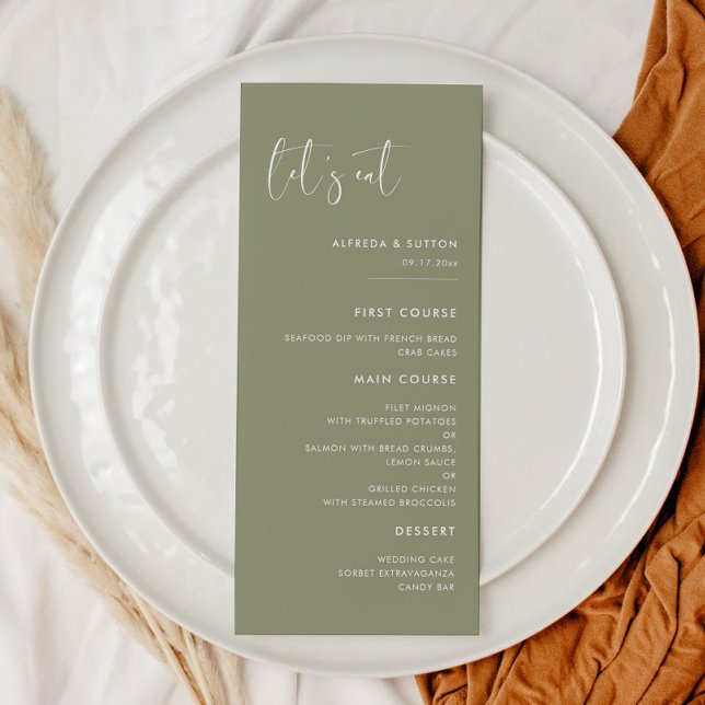 Elegant & modern Sage green Let's eat wedding Menu (Creator Uploaded)