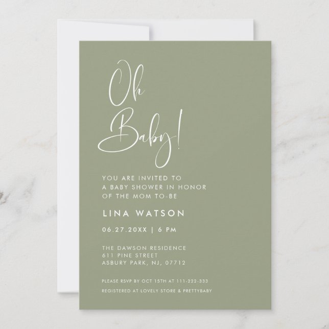 Elegant & Modern Sage Green Oh Baby Invitation (Front)