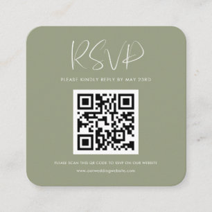 Elegant & modern sage green QR code RSVP response Enclosure Card