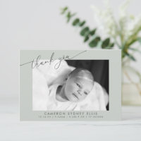 Elegant Modern Sage Green Script Baby Photo Birth