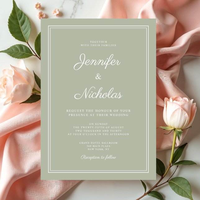 Elegant Modern Sage Green Script Wedding Invitation (Elegant Modern Sage Green Script Wedding Invitation)