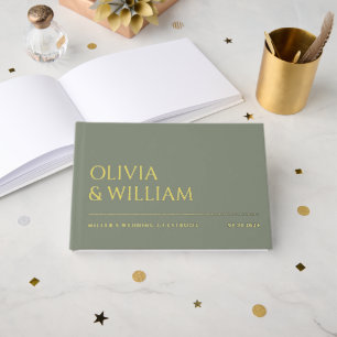Elegant Modern Sage Green Typography Wedding Foil Guest Book