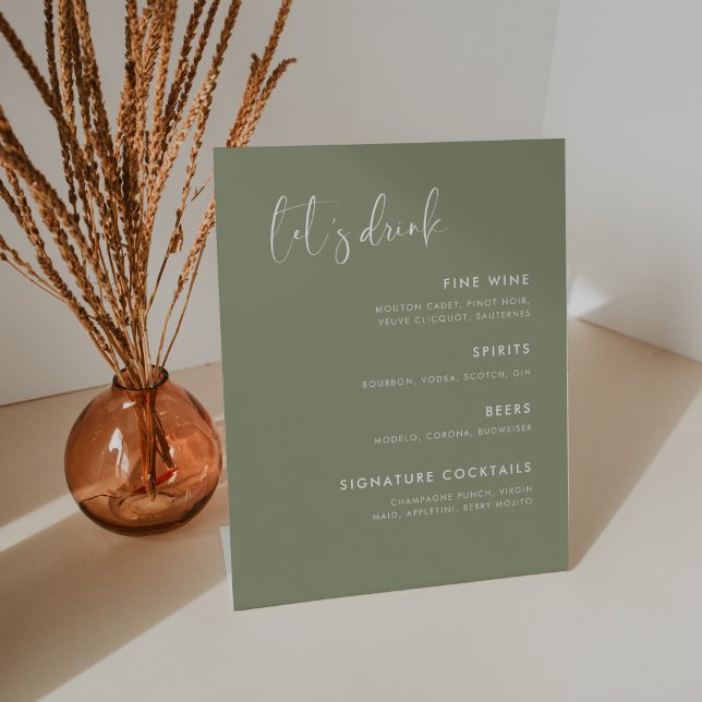 Elegant & Modern Sage Green wedding Bar menu Pedestal Sign (Creator Uploaded)