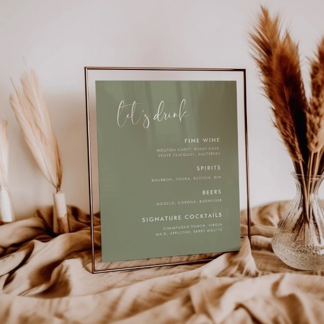 Elegant & Modern Sage Green wedding Bar menu Poster (Creator Uploaded)