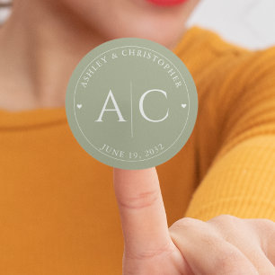 Elegant Modern Sage Green Wedding Classic Round Sticker